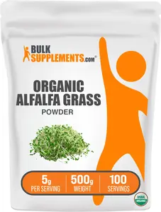 BulkSupplements Organic Alfalfa Powder - Dietary Supplements - Natural Fiber - Organic Alfalfa Grass Juice Powder - 100g-1kg - 5g per Serving
