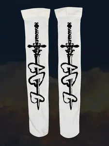 Heart Sword Print Socks, Vintage Casual Aesthetic Over-The-Knee Socks, Y2K Style, Must-Have Summer Socks, Perfect Pairing #socks #summer #12GL #sockstyle #happysocks