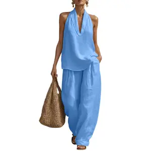 TFNOSIZE Bohemian Style Two-Piece Set Strapless Top & Wide-Leg Pants Ethnic Vintage Breathable Lightweight Flowy Clothes for Beach Vacation Casual Wear S-5XL - Womenswear, Curvy, Fabric