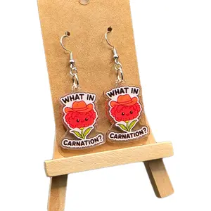 What in Carnation Humorous Earrings, Hypoallergenic Costume Jewelry