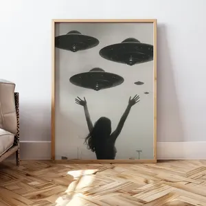 Retro UFO Wall Art, Photography Poster Print Aesthetic UFO Poster, Surreal Art Print Trendy Wall Decor, Flying Saucer Poster, Sci Fi Wall Decor