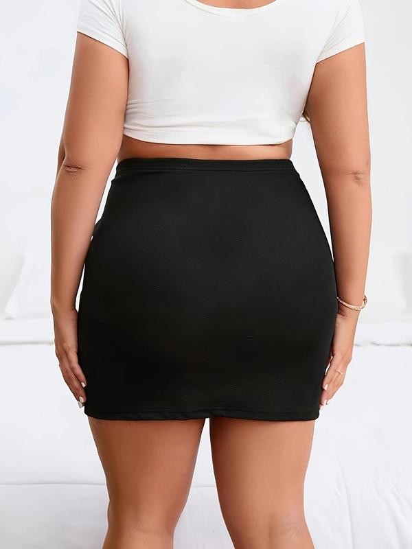 Plus Size Solid Split Thigh High Waist Skirt, Elegant Fashion Casual Minimalist Bodycon Skirt for Daily Outdoor Wear, Women Plus Clothing for All Seasons
