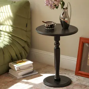 Wayshome 100% Solid Oak Round Pedestal Side Table for Living Rooms, Small Coffee Table for Small Spaces, Tall End Table for Bedroom, Corners, and Nursery