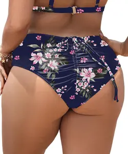 Plus Size Women's Bikini Bottom High Waisted Drawstring Swimsuit Bottoms Ruched Full Coverage Bathing Suit Briefs