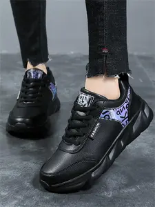 Women's Fashionable Letter Print Lace Up Low Top Sneakers, Casual Comfortable Breathable Sports Shoes, Female All-match Round Toe Shoes for Daily Wear, Athletic Sneakers