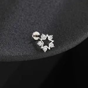 Oufer 16G Internally Threaded Star Cartilage Ear Piercing Stud 316L Stainless Steel
