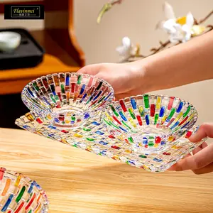Colored woven glass bowls thickened crystal glass trays small bowls of household snack bowls dried fruit bowls.