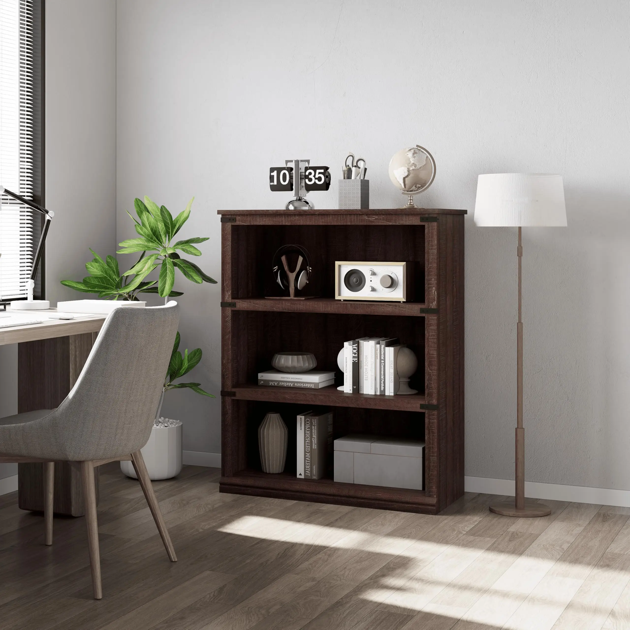 Garvee - 3-Tier 40-Inch High Bookshelf with Storage, Wooden Shelves, 5 Display Shelves for Home Office, Living Room, Bedroom