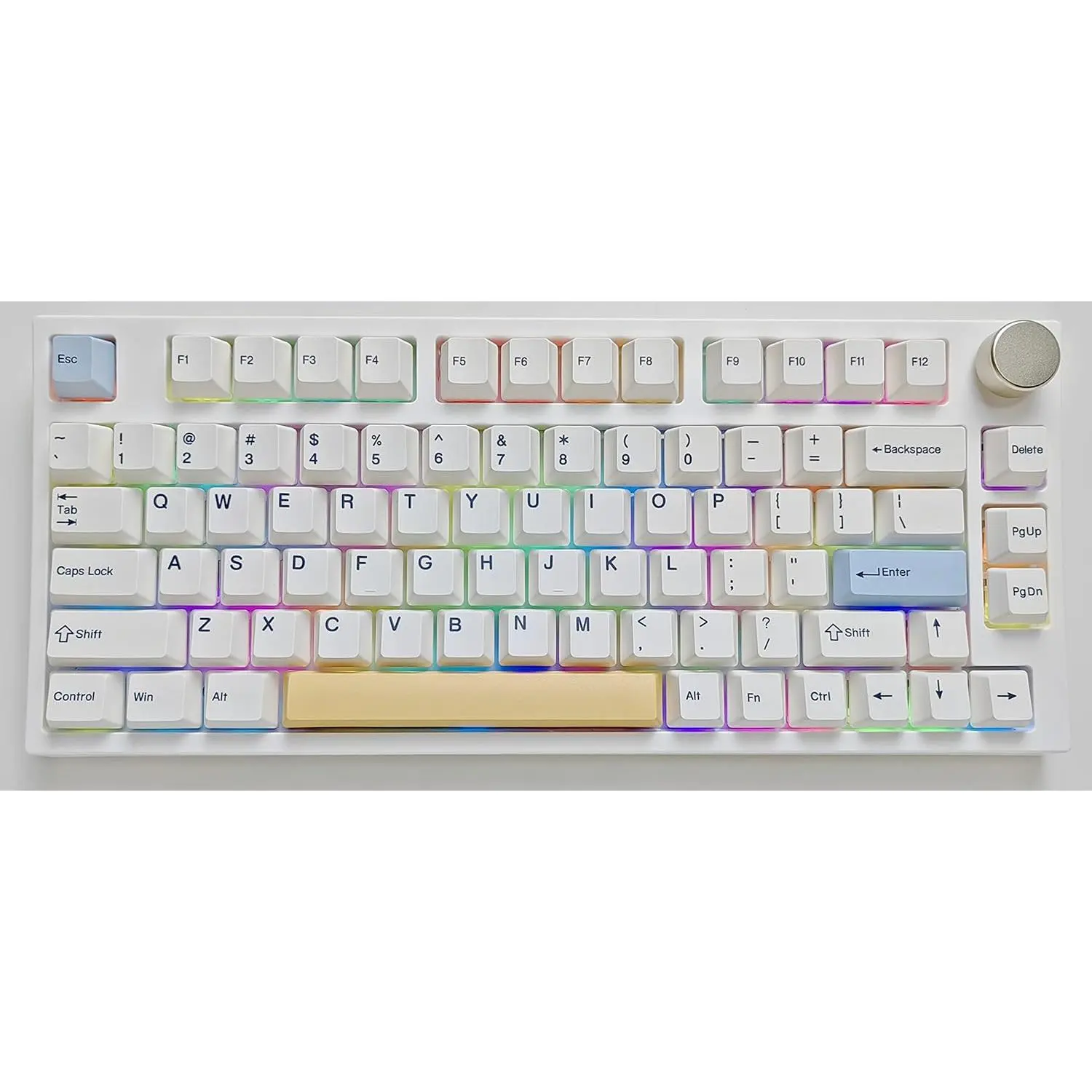 NJ80-AP 75% Hot Swappable Mechanical Gaming Keyboard with Knob, PBT Keycaps, Wired+2.4G/5.0 Wireless Connections, Custom RGB Backlighting, Programmable for Windows