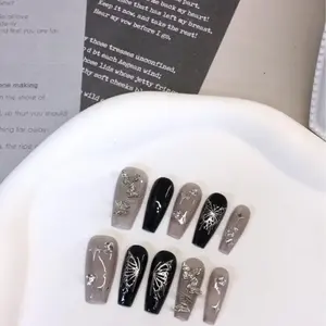 TISXTISW 3D Collections 10PCS Press-On Nails - Handmade, Medium Length, Super Strong, Includes Storage Box, Adhesive Tabs, Double-Sided Nail Buffer Tisxtisw-D97