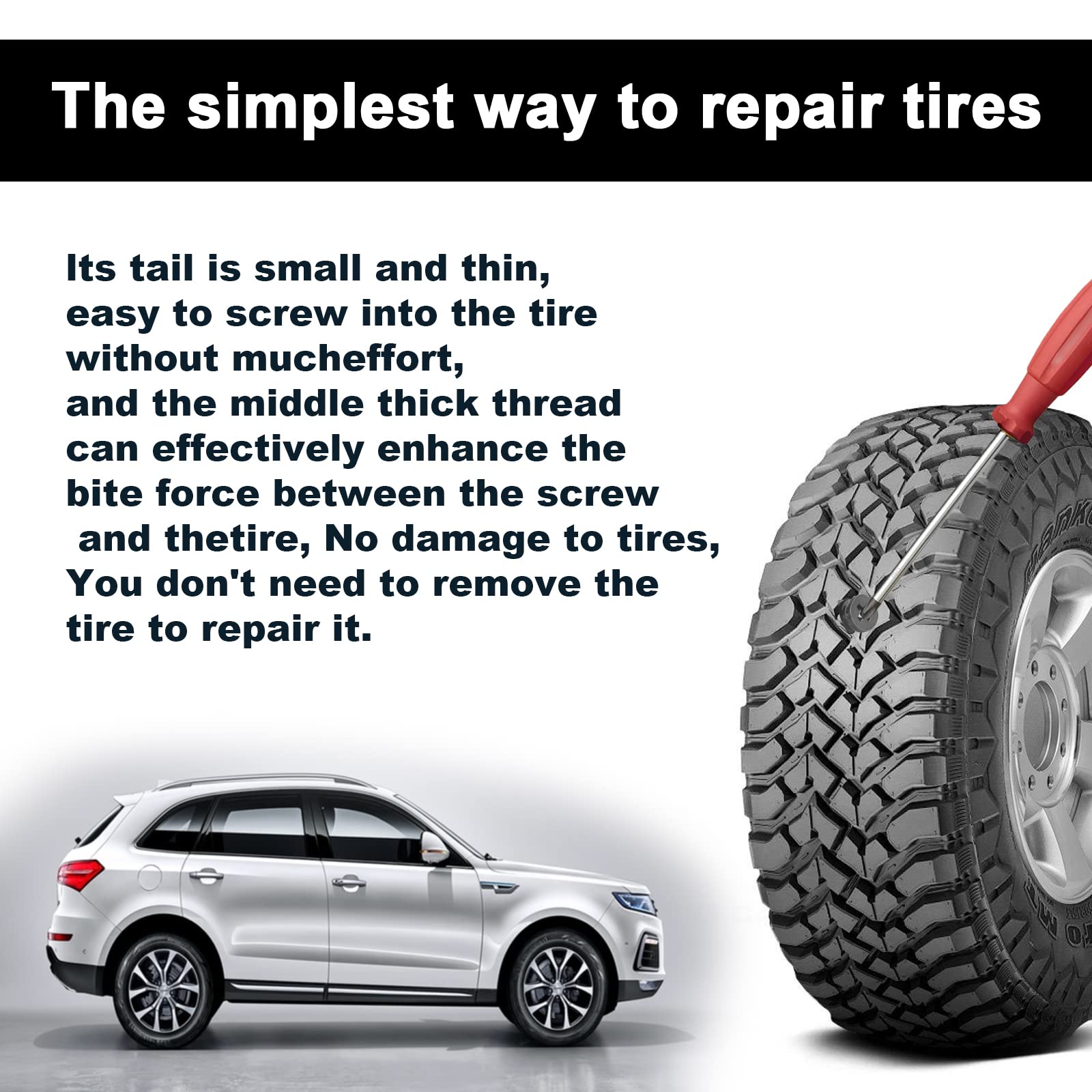 60PCS Tubeless Rubber Nails for Motorcycle Car Scooter Bike Vacuum Tire Repair Kits Spiral Fast Tool Easy Installation Puncture Repair Accessories