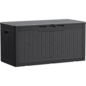 100 Gallon Waterproof Large Resin Deck Box Indoor Outdoor Lockable Storage Container for Patio Furniture Cushions Garden Tools (100 Gallon, Black)
