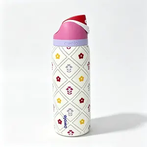 Owala 32oz Vintage Quilted Floral Insulated Water Bottle with Flip Sip Lid, Cute Multi Color Flower Diamond Pattern Stainless Steel Style Travel Cup, Leakproof BPA Free Bottle for School & Gym Drinkware Flasks Bottled Tumbler Mug Portable