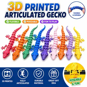 60 Pcs- 3D Printed Moveable Gecko, Colorful Animal Models, Suitable for Birthday Gift Bags, Party Fillers, Classroom Rewards and Carnival Prizes, Multiple Styles, Length 3.54 Inches, Halloween Gifts