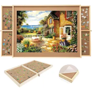 Small Puzzle Board with Large Drawers & Cover Mat – Portable 19.3" x 24.8" Jigsaw Table for Organized Puzzling – Ideal for Small Puzzles(300-500Pcs)