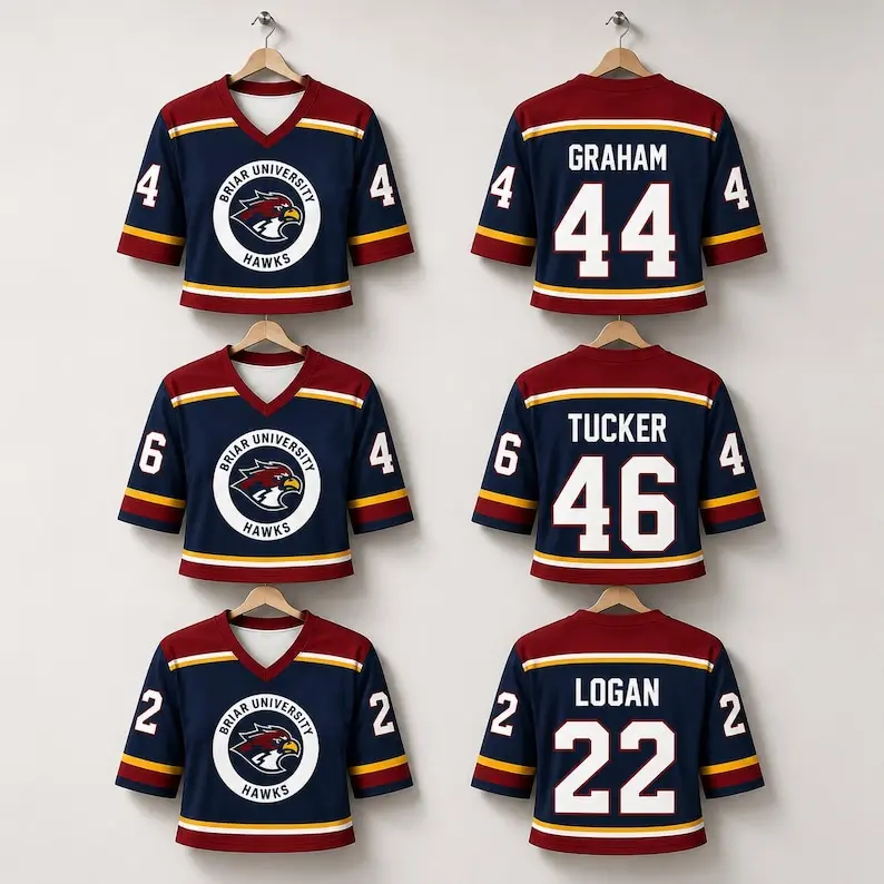 Croptop Jersey Briar University Hawks Football Jersey, Off Campus Briar University Shirt, Graham 44 Di Laurentis 66 Tucker 46 Logan 22 Jersey
