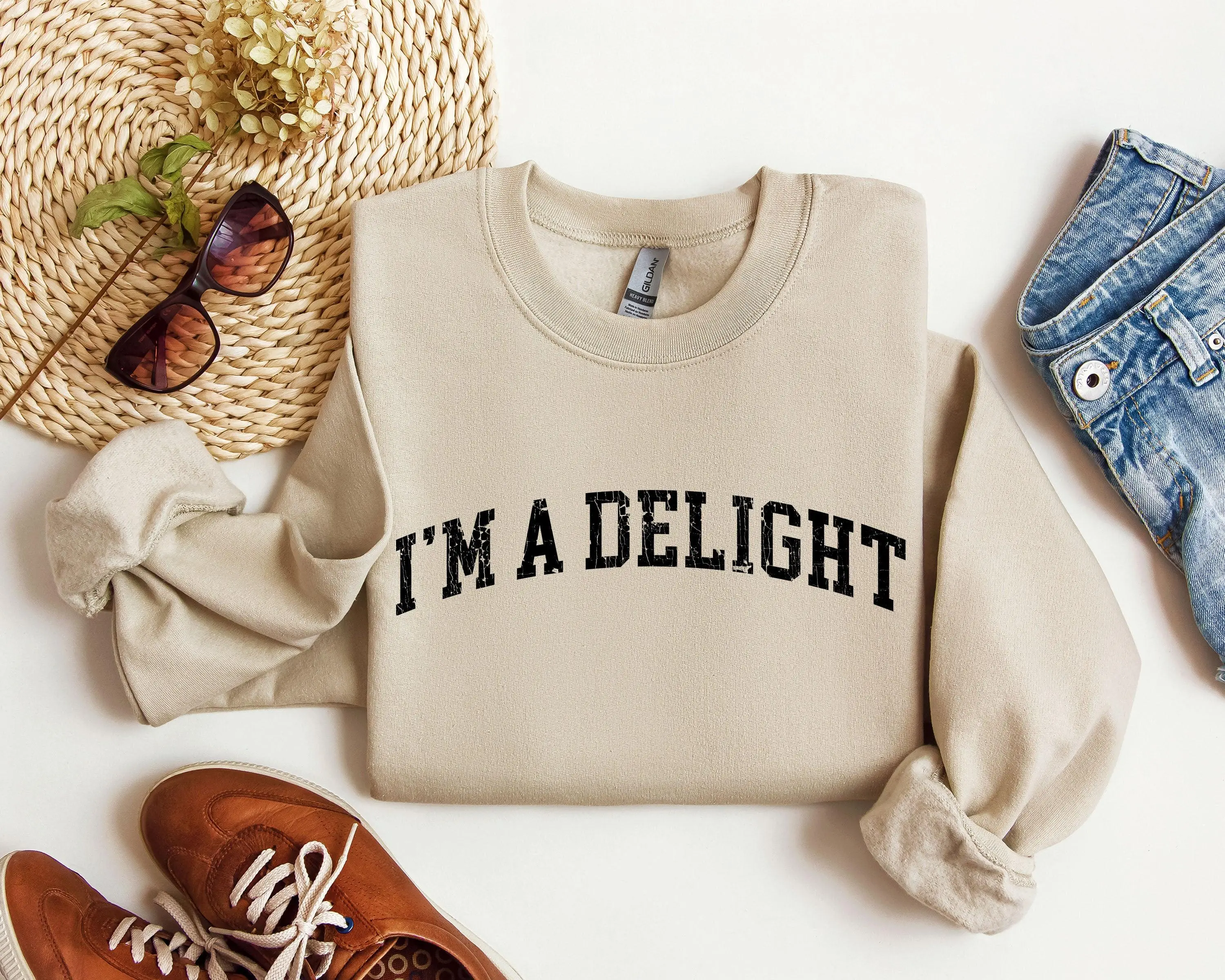 I'm A Delight Funny Sweatshirt, Sarcastic College Sweatshirt, Women's Crew Neck, Crewneck