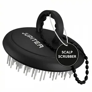 Jupiter Scalp Exfoliator - Scalp Massager Tool for Wet & Dry Hair - Ergonomic Detangler Brush - Dandruff Comb & Scrub to Remove Dandruff & Buildup and Support Circulation - Black/White
