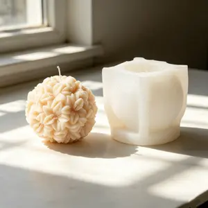 3D Hydrangea Ball Candle Silicone Mold Floral Sphere Handmade Soap Mold DIY Aromatherapy Candle Resin Casting Round Flower Plaster Making Tool Home Decor Craft Supplies