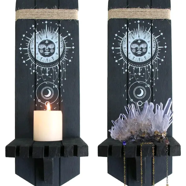 Set of 2 Wall candle holder/pendulum shelf Wooden Decor