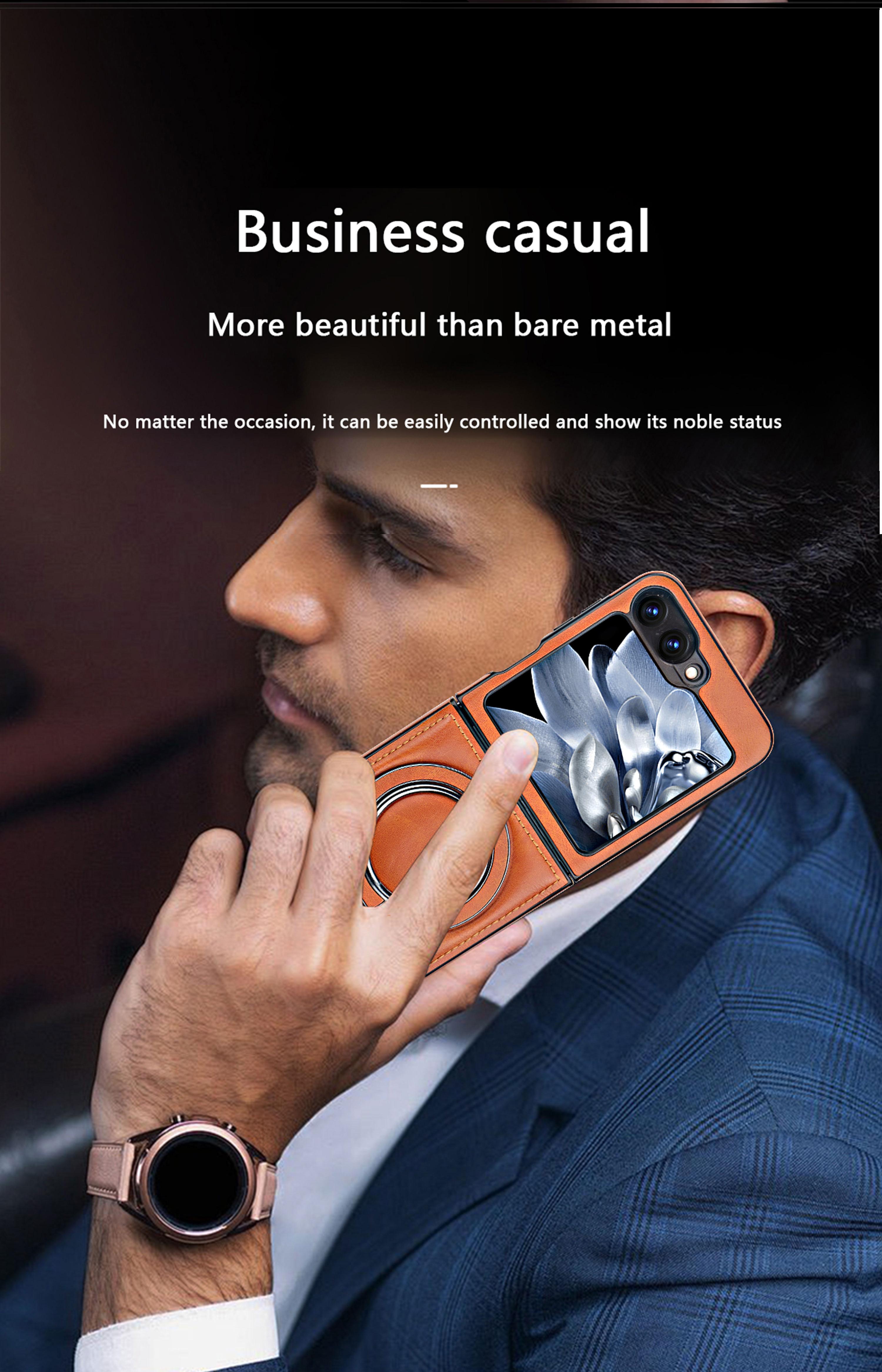 New Luxury High-end Leather Magnetic Folding Stand Phone Case for Samsung ZFlip7/ZFlip6/ZFlip5/ZFlip4/ZFlip3 Foldable Screen Business Full Shockproof Protective Case