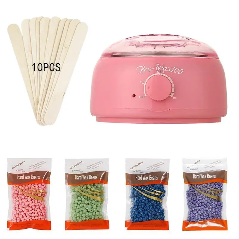 Long-Lasting Wax Machine Set, Us Plug, Includes 4 Hard Wax Beans + 10 Sticks, Full Body Hair Removal, Legs, Face, Eyebrows, Bikini Area, Unisex, Hard Wax Beads