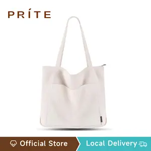 PRITE Corduroy Large Tote Bag for Women – with Zipper & Multiple Pockets, Shoulder Bag for College, Work, Travel & Shopping