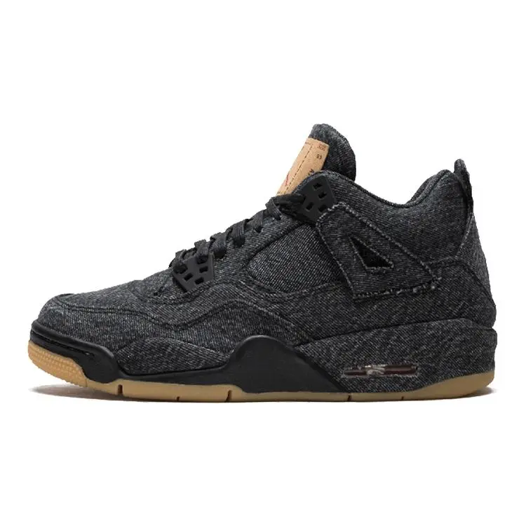 Men's Jordan 4 Retro Levi's Black Round Toe Lace-Up Casual Trainers, Style AQ9103-001, Levi's Tag, Retro Look, All Seasons Casual Wear, Laces-Equipped Footwear, Laces Casual Trainers