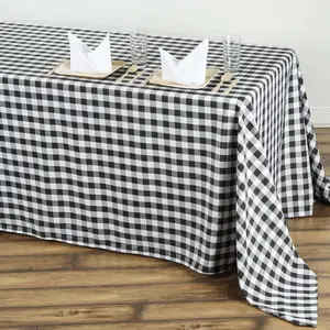 Polyester Rectangle Tablecloth 90"x132" White/Black Checkered Buffalo Plaid Table Cover