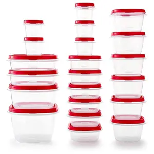 42-Piece Food Storage Containers with Lids, Salad Dressing and Condiment Containers, and Steam Vents, Microwave and Dishwasher Safe, Red (Pack of 21) Kitchen Utensils