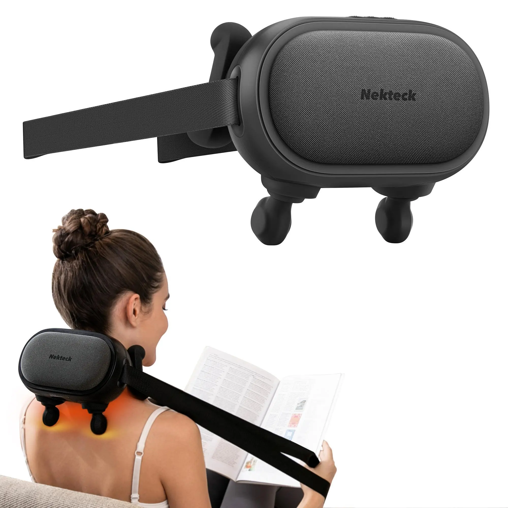 Nekteck Cordless Neck Massager with Heat, Shiatsu Back and Shoulder Massager, Deep Tissue 6D Kneading Massage Pillow for Neck and Back Pain Relief