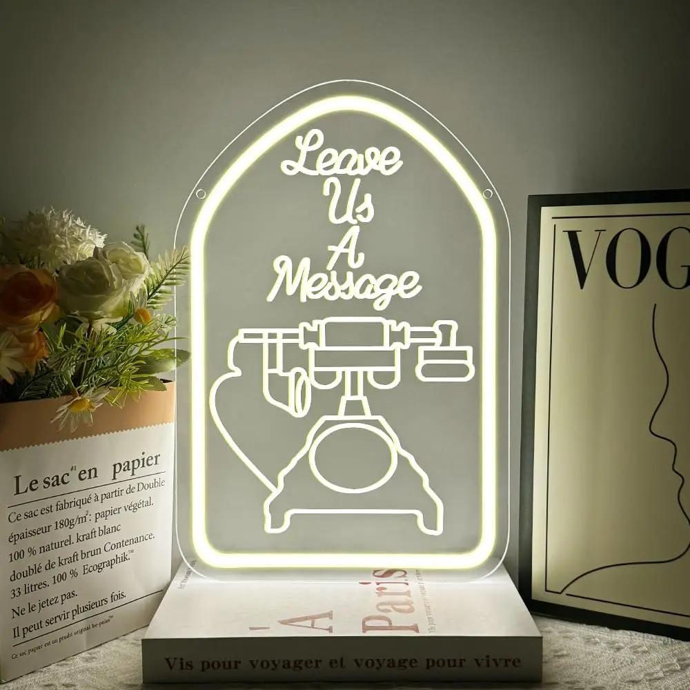 Leave Us A Message Neon Signs for Wall Decor, Wedding Neon Sign for Audio Guest Book Wedding Phone Sign,Reception,Party Home Decor Art