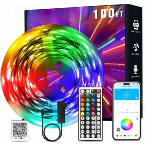 LED Strip Lights 100ft, Smart Lighting with App Remote Control, RGB LED Lights for Bedroom, Music Sync Color Changing for Room Home Decor Party (1 Roll)