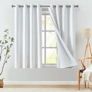 jinchan Blackout Curtain for Bedroom Window 63 Inch Length, White Curtain with Lined Thermal Insulated Curtain, Grommet Top Room Darkening Curtain for Living Room (White, 1 Panel, 50" W x 63" L)
