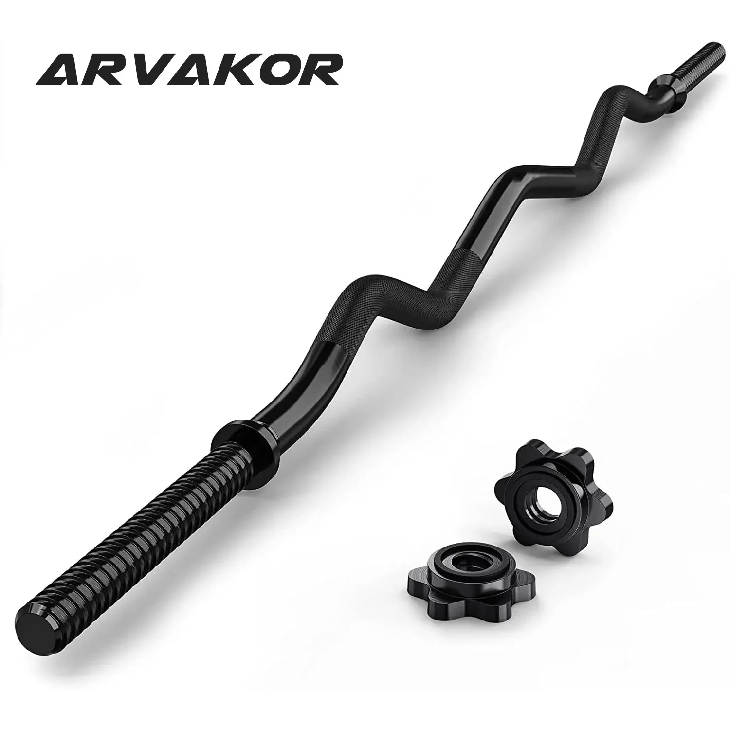 ARVAKOR 47" EZ Curl Bar Weight Lifting Bar with 2 Star Collars, 1-Inch Weight Plates Curling Bar for Gym and Home, Black
