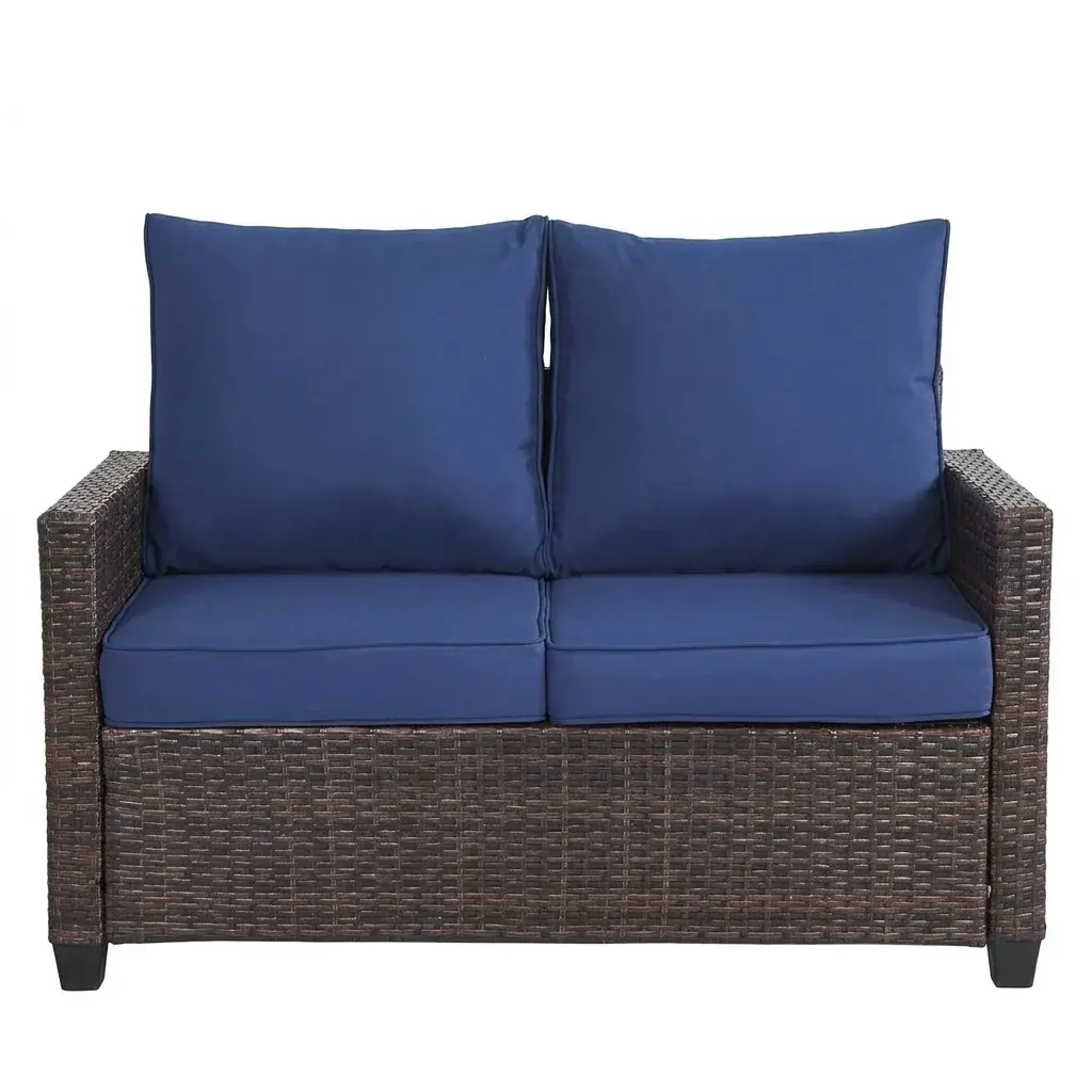 All-Weather Wicker Patio Loveseat with Cushions - 2-Person Outdoor Rattan Sofa, Sectional Furniture, Patio Couch for Garden, Balcony, Deck, Couch For Patio