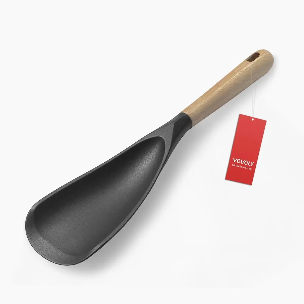 Silicone Cooking Spoon - 11.4'' Black Kitchen Utensil for Nonstick Cookware, Ideal for Scooping, Scraping, and Serving, Multi-Use Mixing Tool, Scoop, Scrape