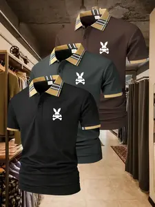 Men's Casual Sporty Short Sleeve Set, Athletic Outfit, British Style Menswear Polo Shirt, Perfect for Golf & Outdoor Sports, Slim Fit Plain Design, 3 Piece Pack