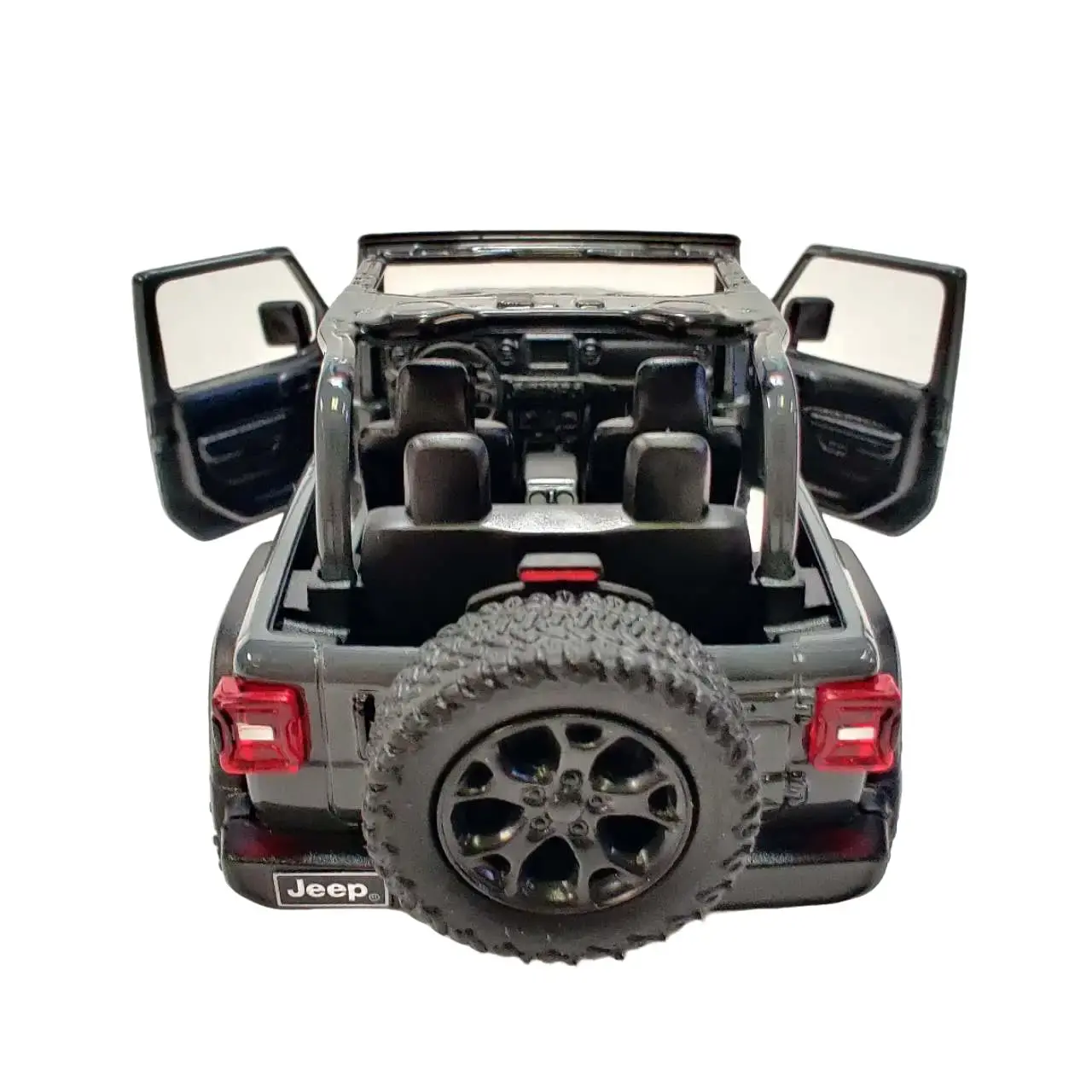 KINSMART 1:34 Scale 2018 Jeep Wrangler Rubicon Open Top Diecast Car Gray Pull Back Action Openable Doors Collectible Model