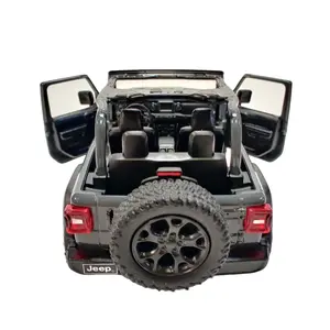 KINSMART 1:34 Scale 2018 Jeep Wrangler Rubicon Open Top Diecast Car Gray Pull Back Action Openable Doors Collectible Model