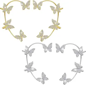 4 Pcs Butterfly Ear Cuff Earrings Glitter Rhinestone for Women Wrap Crawler No Piercing Butterfly Clip Wrap around Fake Earrings (Gold, Silver, Regular Style) Bonuci