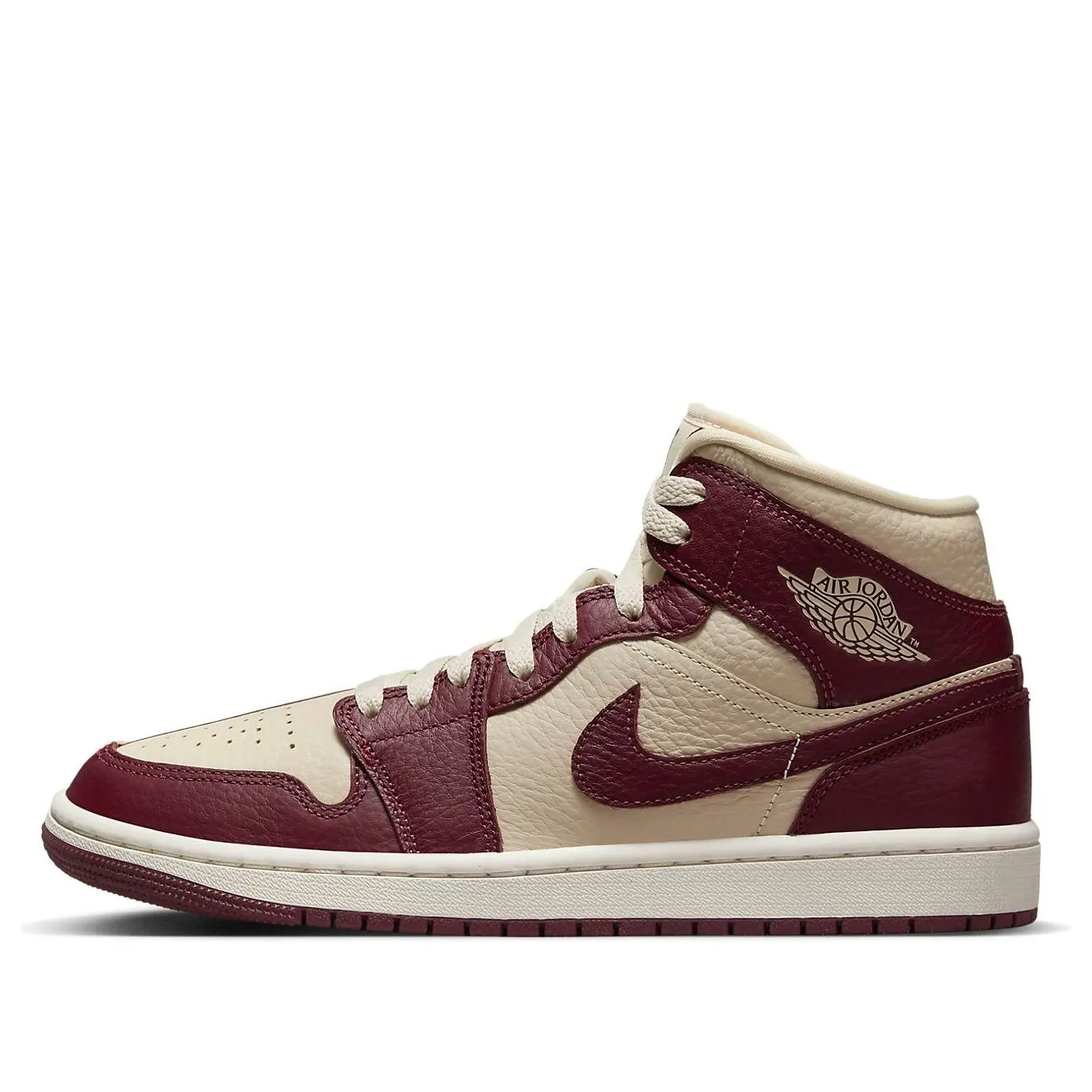 Women's Air Jordan 1 Mid SE Leather Sneaker - Mid-Cut Casual Style, Split Beach Cherrywood Pattern, Lace-Up Closure, for Casual Wear