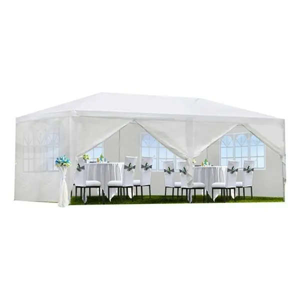 20'L×10'W×8.2'H Outdoor Waterproof Pop-Up Canopy Gazebo Tent, Patio Tent with 4 Window Sidewalls, 2 Zipper Walls for Wedding, Backyard Events