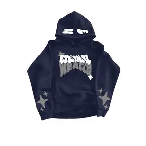 Men’s streetwear hoodie with a fashionable letter-and-star print, made from a niche, comfortable stretch fabric imported from the U.S.; long-sleeve pullover for autumn and winter; men’s sportswear; black casual off-road motorcycle apparel