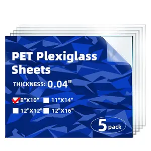 5-Pack of 8x10" PET/Plexiglass Sheets, Transparent Clear Flexible Plastic Sheet Panels for Craft, Picture Frames, Sign Blank, DIY Display Project