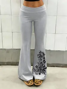 Women's leggings, flared pants with floral gothic patterns, comfortable to wear, suitable for all seasons, fashionable women's everyday bottoms, a versatile and stylish choice for everyday outfits.