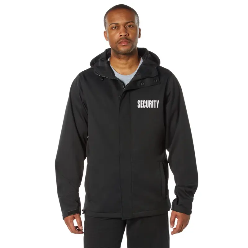 ROTHCO Shadow Ops Waterproof Security Rain Jacket Black - 5,000mm Waterproof Rating, Long Sleeve, 2 Zippered Hand Pockets, Drawstring Hood, Casual Design for Security Guard  Menswear Uniform Waterproof Jacket Coat Fabric