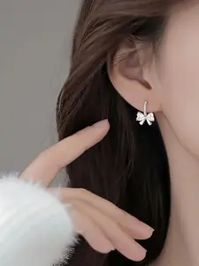 925 Silver Needle Bowknot Stud Earrings for Women Stylish Exquisite Full Zircon Earrings Hypoallergenic Stud Earrings Jewelry