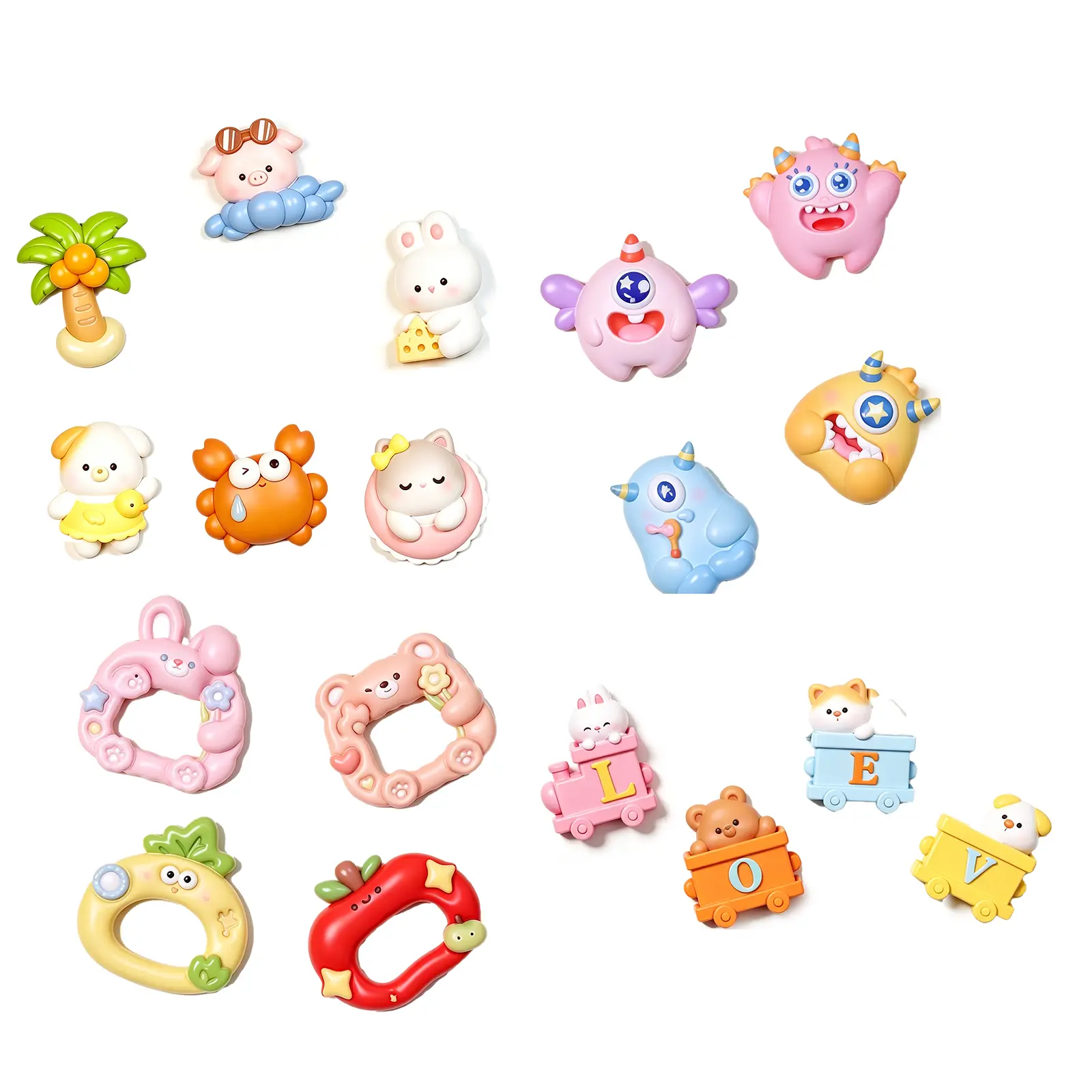 4Set 18Pcs Assorted Cartoon Monster & Pet Fridge Magnet Set, Strong Resin Cute Animal Magnets for Office Blackboard , Cabinet & Home Kitchen  Decoration