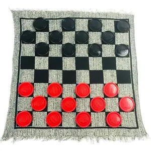 Poker 3 in 1 Giant Checkers Set and Tic Tac Toe Game with Reversible Rug - Indoor and Outdoor Board Game for Family, Great for Camping, Backyard, Lawn Game and other Activities